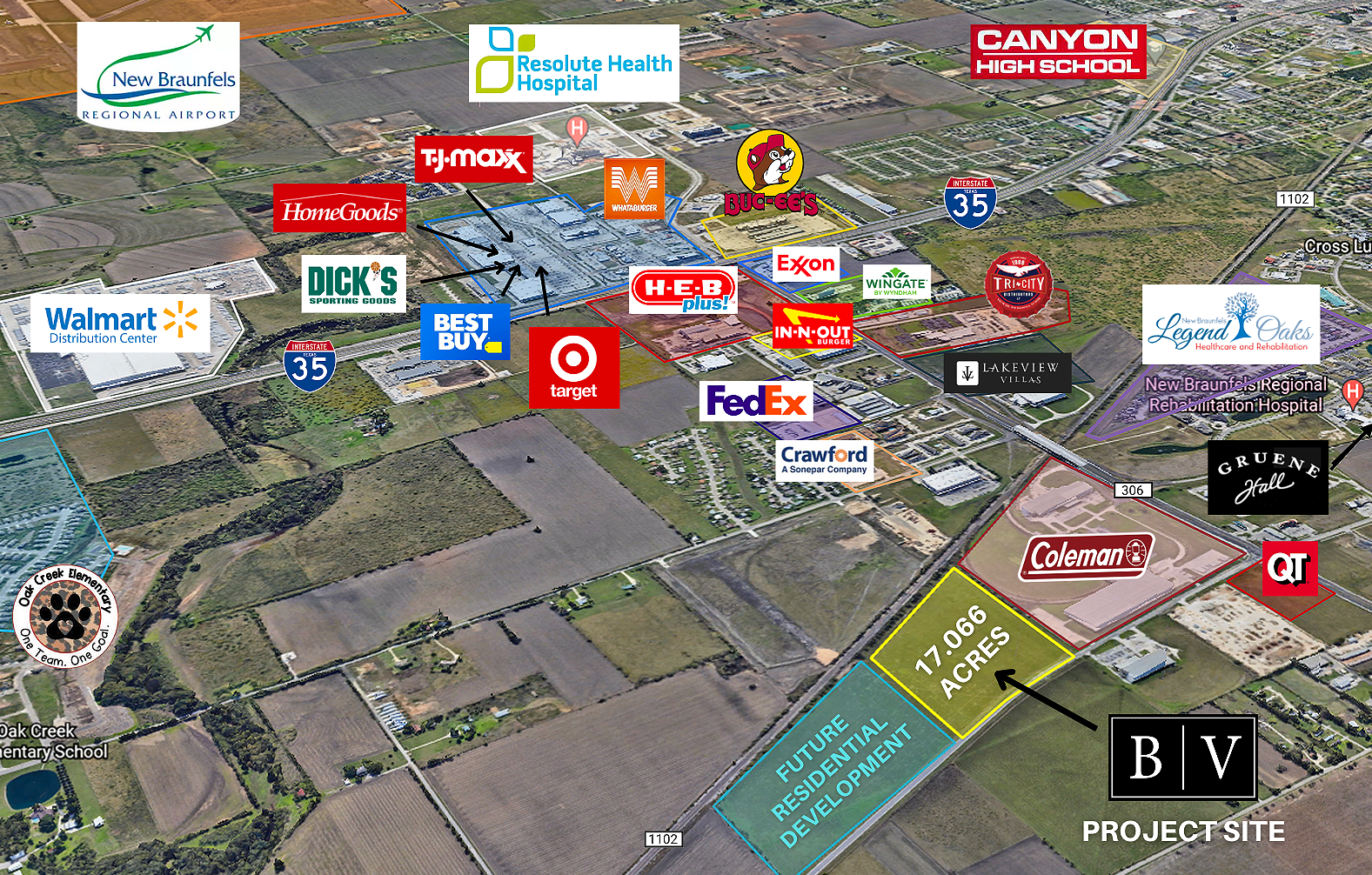 Property Location in New Braunfels and surrounding Businesses
